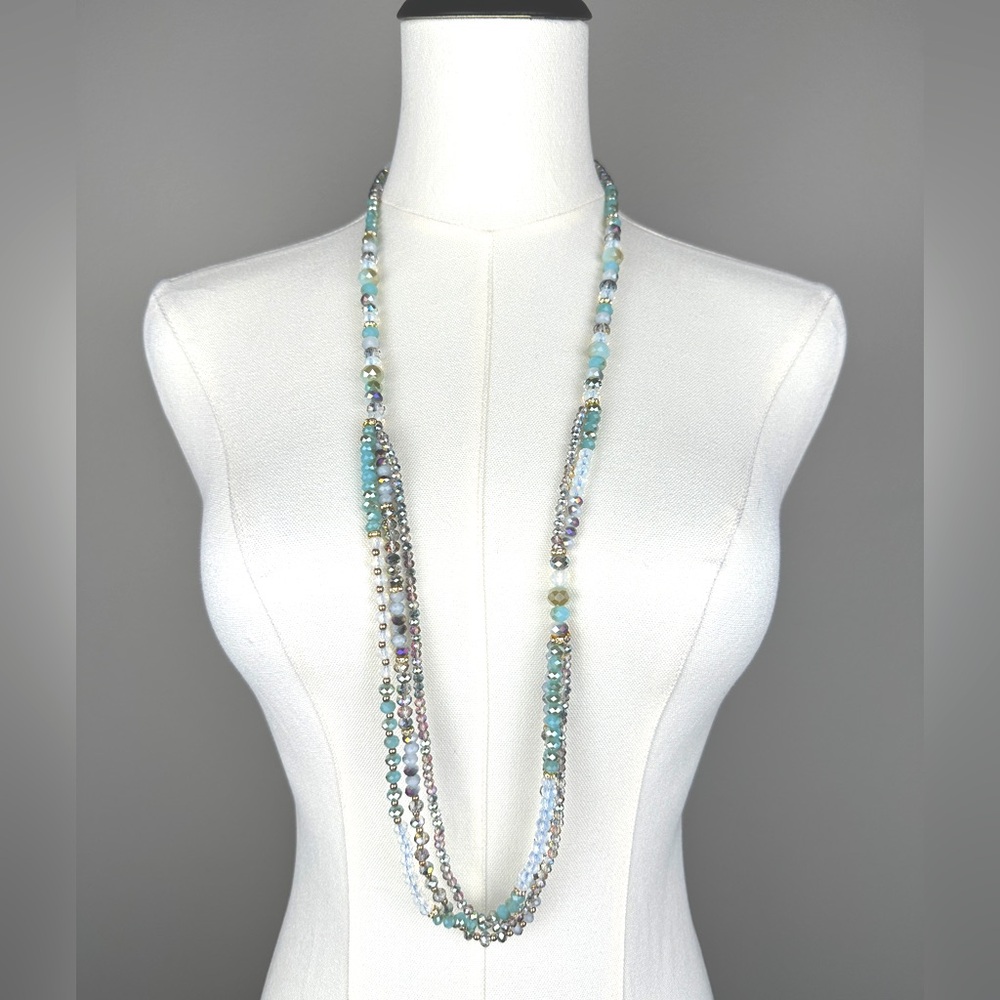 Womens crystal three strand necklace 36” length from Neiman Marcus